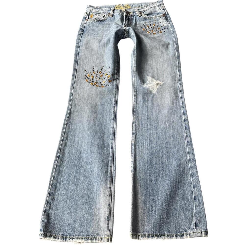 Y2K Low Rise Rhinestone Miss Me Bootcut Jeans size 27